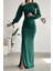 Tek Omuz Açık Detay Ithal Krep Kumaş Maxi Boy Uzun Kol Elbise Zümrüt 582307 1
