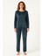 Kadın 13166-2688 Uzun Kol Kadife Pijama Takımı Petrol 1