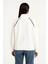 Kadın Oversize Dik Yaka Fermuarlı Sweatshirt - Zincir Nakışli Kanguru Cepli, - Beyaz 4