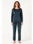 Kadın 13166-2688 Uzun Kol Kadife Pijama Takımı Petrol 1