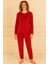Kadın 13165-2651 Uzun Kol Kadife Pijama Takımı Kırmızı 1