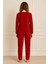 Kadın 13165-2651 Uzun Kol Kadife Pijama Takımı Kırmızı 2