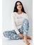 Kadın Lıvıng My Best Life Modal Pamuklu Krem Uzun Kollu Desenli Pijama Takım 1