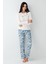 Kadın Lıvıng My Best Life Modal Pamuklu Krem Uzun Kollu Desenli Pijama Takım 2