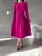Piliseli Kemerli Midi Boy Abiye Elbise 582644 Fuşya 1