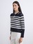 Yeni Sezon Polo Yaka Çizgili Ajurlu Kadın Triko Hırka 1