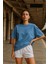 Kadın Mavi %100 Pamuk Oversize Basic Tişört – Rahat Kalıp Relaxed Bisiklet Yaka T-Shirt 1