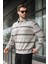 Boyalı Gri Çizgili Polo Yaka Erkek Sweatshirt E7172 1
