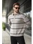 Boyalı Gri Çizgili Polo Yaka Erkek Sweatshirt E7172 3