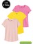 Kadın 3'lü Paket Pudra-Pembe-Sarı %100 Organik Pamuk Normal Kesim Tişört Bisiklet Yaka T-Shirt 1