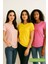 Kadın 3'lü Paket Pudra-Pembe-Sarı %100 Organik Pamuk Normal Kesim Tişört Bisiklet Yaka T-Shirt 2