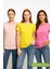 Kadın 3'lü Paket Pudra-Pembe-Sarı %100 Organik Pamuk Normal Kesim Tişört Bisiklet Yaka T-Shirt 4