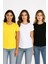 Kadın 3'lü Paket Siyah-Beyaz-Sarı %100 Organik Pamuk Normal Kesim Tişört Bisiklet Yaka T-Shirt 2
