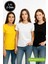 Kadın 3'lü Paket Siyah-Beyaz-Sarı %100 Organik Pamuk Normal Kesim Tişört Bisiklet Yaka T-Shirt 3