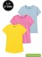 Kadın 3'lü Paket Sarı-Pembe-Mavi %100 Organik Pamuk Normal Kesim Tişört Bisiklet Yaka T-Shirt 1