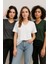 Kadın 3'lü Paket Antrasit-Beyaz-Haki Oversize Tişört %100 Pamuk V Yaka T-Shirt 2