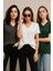 Kadın 3'lü Paket Antrasit-Beyaz-Haki Oversize Tişört %100 Pamuk V Yaka T-Shirt 3