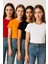 Kadın 4'lü Paket Oversize Crop Tişört %100 Pamuk Bisiklet Yaka T-Shirt 2
