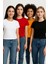 Kadın 4'lü Paket Oversize Crop Tişört %100 Pamuk Bisiklet Yaka T-Shirt 3