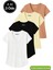 Kadın 4'lü Paket Siyah-Beyaz-Sarı-Kahverengi %100 Organik Pamuk Tişört V Yaka T-Shirt 1