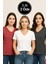 Kadın 3'lü Paket Antrasit-Beyaz-Pembe Oversize Tişört %100 Pamuk V Yaka T-Shirt 4