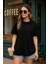 Kadın Siyah %100 Pamuk Oversize Basic Tişört – Rahat Kalıp Relaxed Bisiklet Yaka T-Shirt 5