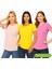Kadın 3'lü Paket Pudra-Pembe-Sarı %100 Organik Pamuk Normal Kesim Tişört Bisiklet Yaka T-Shirt 5