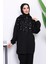 Siyah Çiçek Desenli Fermuarlı Tunik 3