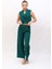 Crop Yelek & Düğmeli Bol Paça Pantolon Takım-Zümrüt 4