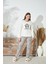 Kadın Krem Renk Uzun Kol Bisiklet Yaka Baskılı Pijama Takımı C3T7N941 1