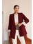 Çizgili Astar Detaylı Oversize Bordo Blazer Ceket 1