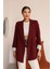Çizgili Astar Detaylı Oversize Bordo Blazer Ceket 2