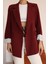 Çizgili Astar Detaylı Oversize Bordo Blazer Ceket 4