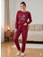 Kadın Geyik Detaylı Bordo Pijama Takımı 1