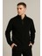 Erkek Yarım Fermuarlı Triko Kazak – Selanik Örgü, Dik Yaka, Pamuklu Dokuma, Regular Fit Uzun Kollu Kışlık Model - Siyah 2