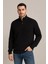 Erkek Yarım Fermuarlı Triko Kazak – Selanik Örgü, Dik Yaka, Pamuklu Dokuma, Regular Fit Uzun Kollu Kışlık Model - Siyah 5