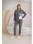 Kadın Antrasit Renk Uzun Kollu Ayıcık Desenli Lastikli Paça Pijama Takımı C4T8N331 1