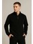 Erkek Yarım Fermuarlı Triko Kazak – Selanik Örgü, Dik Yaka, Pamuklu Dokuma, Regular Fit Uzun Kollu Kışlık Model - Siyah 2