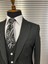 Modern Fit Siyah Çizgili Erkek Takım Elbise - Yelekli 3'lü Set 5