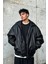 Oversize Vintage Erkek Siyah Deri Ceket 1