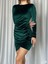 Bisiklet Yaka Kadife Mini Elbise 582739 Zümrüt 5