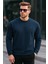 Erkek Bisiklet Yaka Nakışlı Bol Lacivert Sweatshirt 1