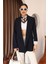 Çizgili Astar Detaylı Oversize Lacivert Blazer Ceket 1