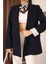 Çizgili Astar Detaylı Oversize Lacivert Blazer Ceket 2