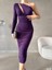 Sandy Kumaş Tek Omuz Detaylı Midi Elbise 582694 Mor 3