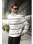 Ekru Çizgili Polo Yaka Erkek Sweatshirt E7172 1