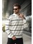 Ekru Çizgili Polo Yaka Erkek Sweatshirt E7172 3