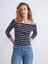 Yeni Sezon Kayık Yaka Çizgili Kadın Tişört 1