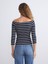 Yeni Sezon Kayık Yaka Çizgili Kadın Tişört 4