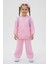 Simli Papatya Detaylı Kız Çocuk Oversize 2 li takım - Pembe 2